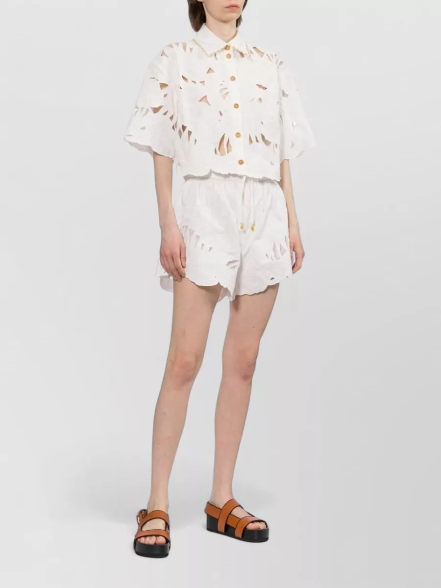 Zimmermann Embroidered Cotton Cutout Shorts
