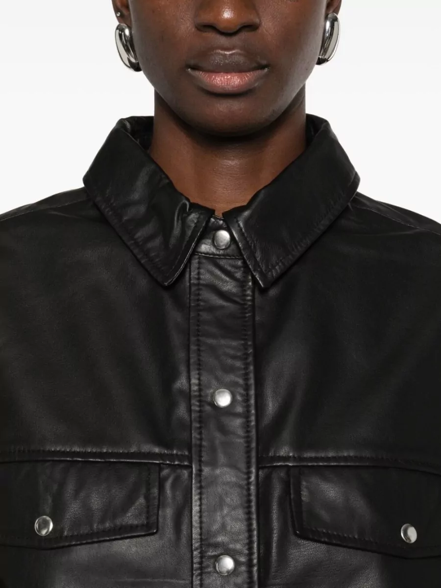 Iro Leather Shirt Cabana Style Buttoned Cuffs