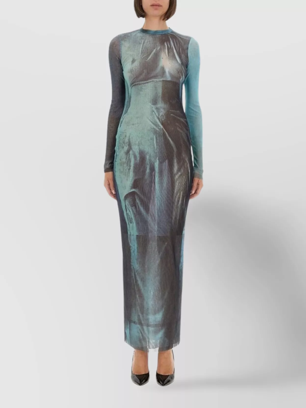 Jean Paul Gaultier Abstract Print Sheer Fabric Maxi Dress