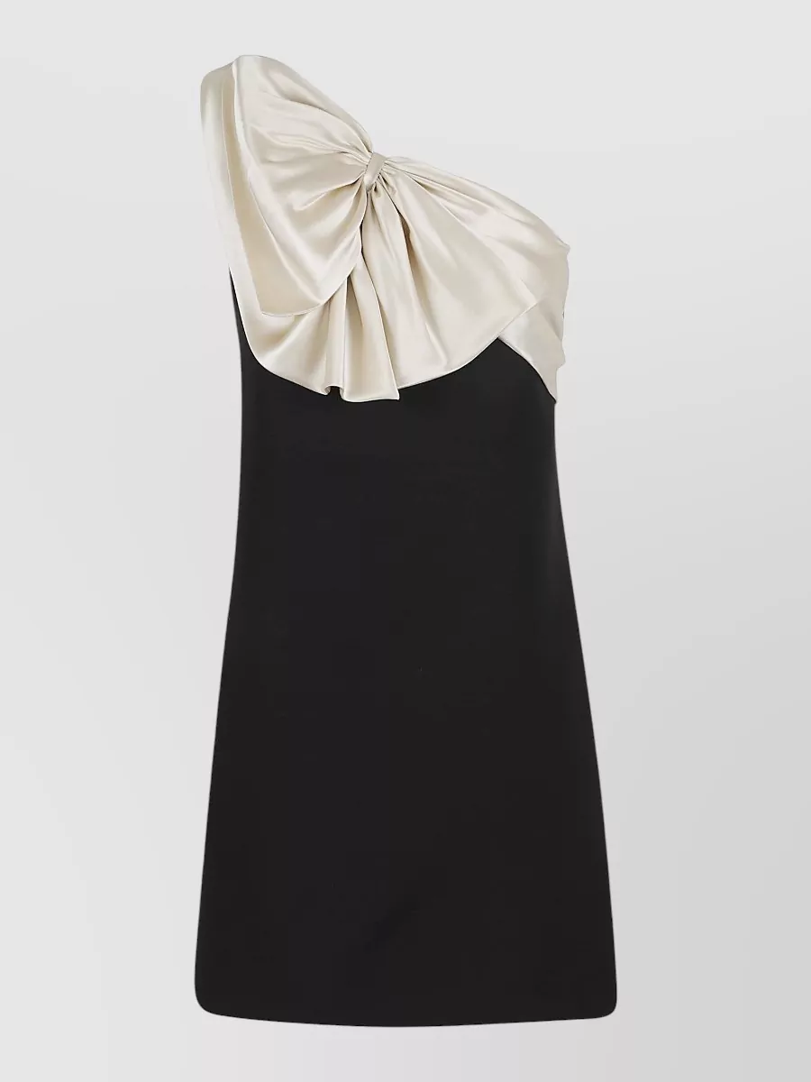 Valentino Crepe Couture Mini Dress One Shoulder Bow In Black