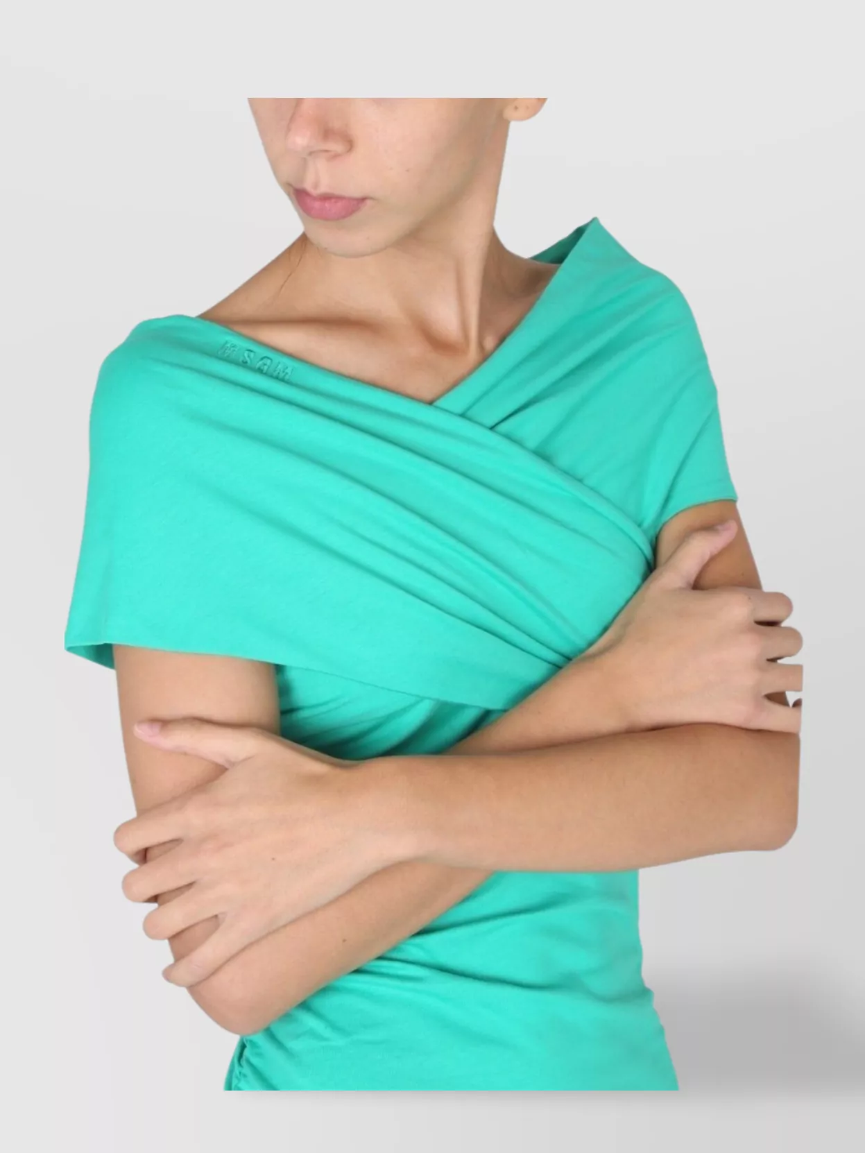 Msgm Draped Knee-Length Dress Off-Shoulder Design
