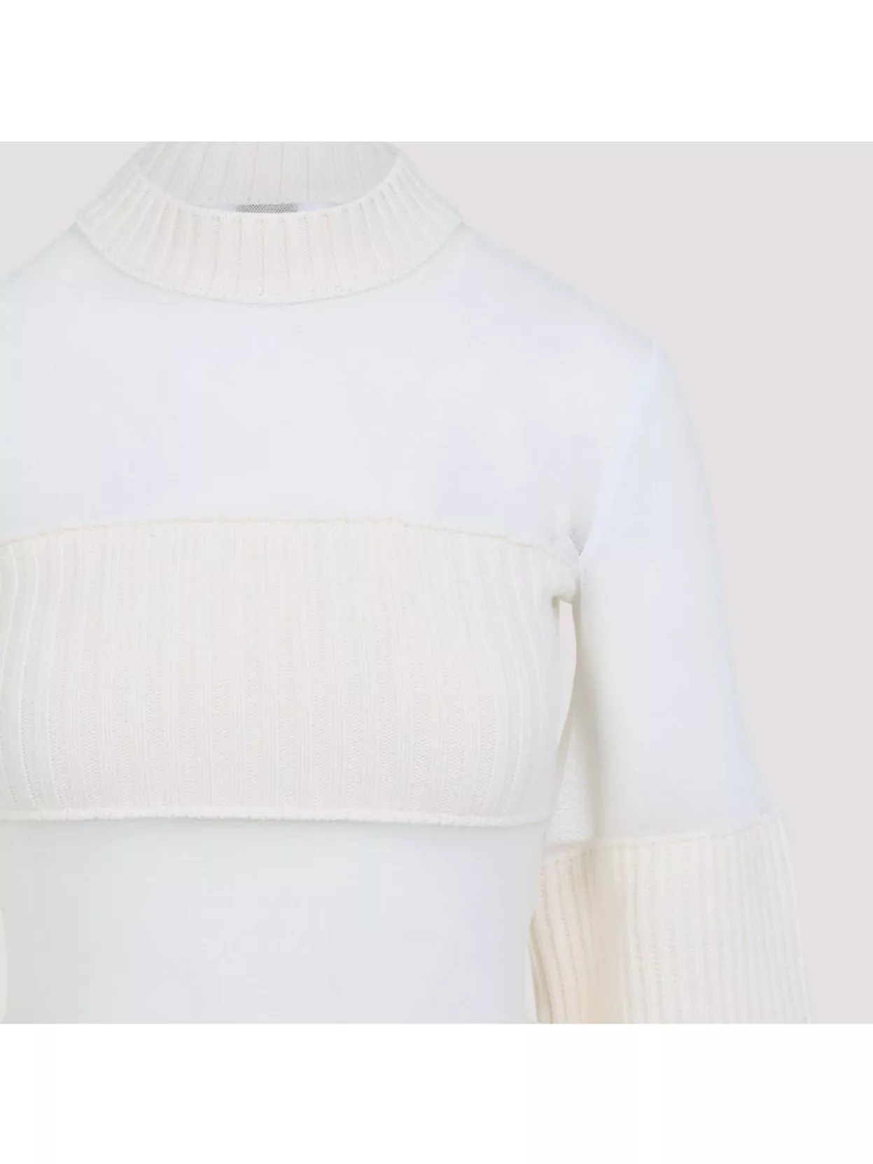 Jean Paul Gaultier Wool Mini Dress Ribbed Turtle-neck In White