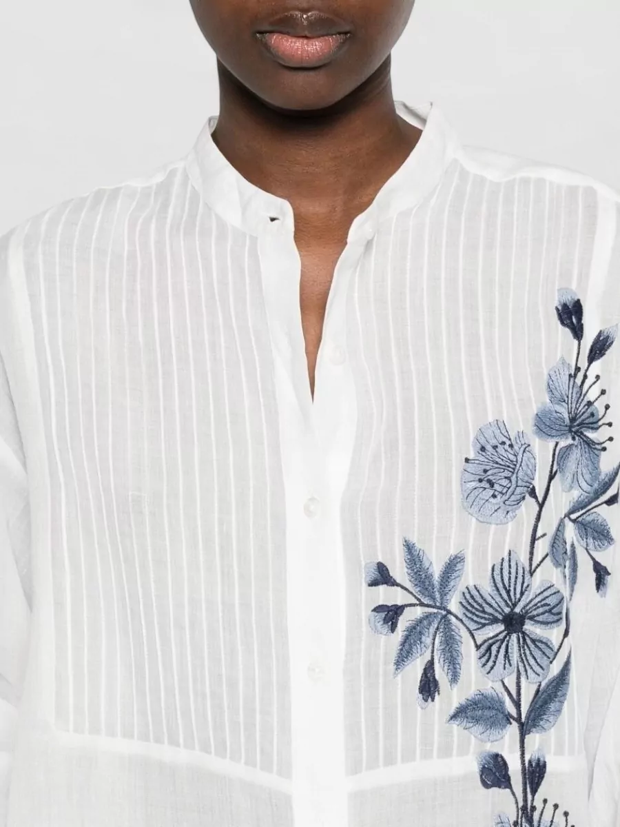 Ermanno Firenze Embroidered Pintuck Long-Sleeve Shirt