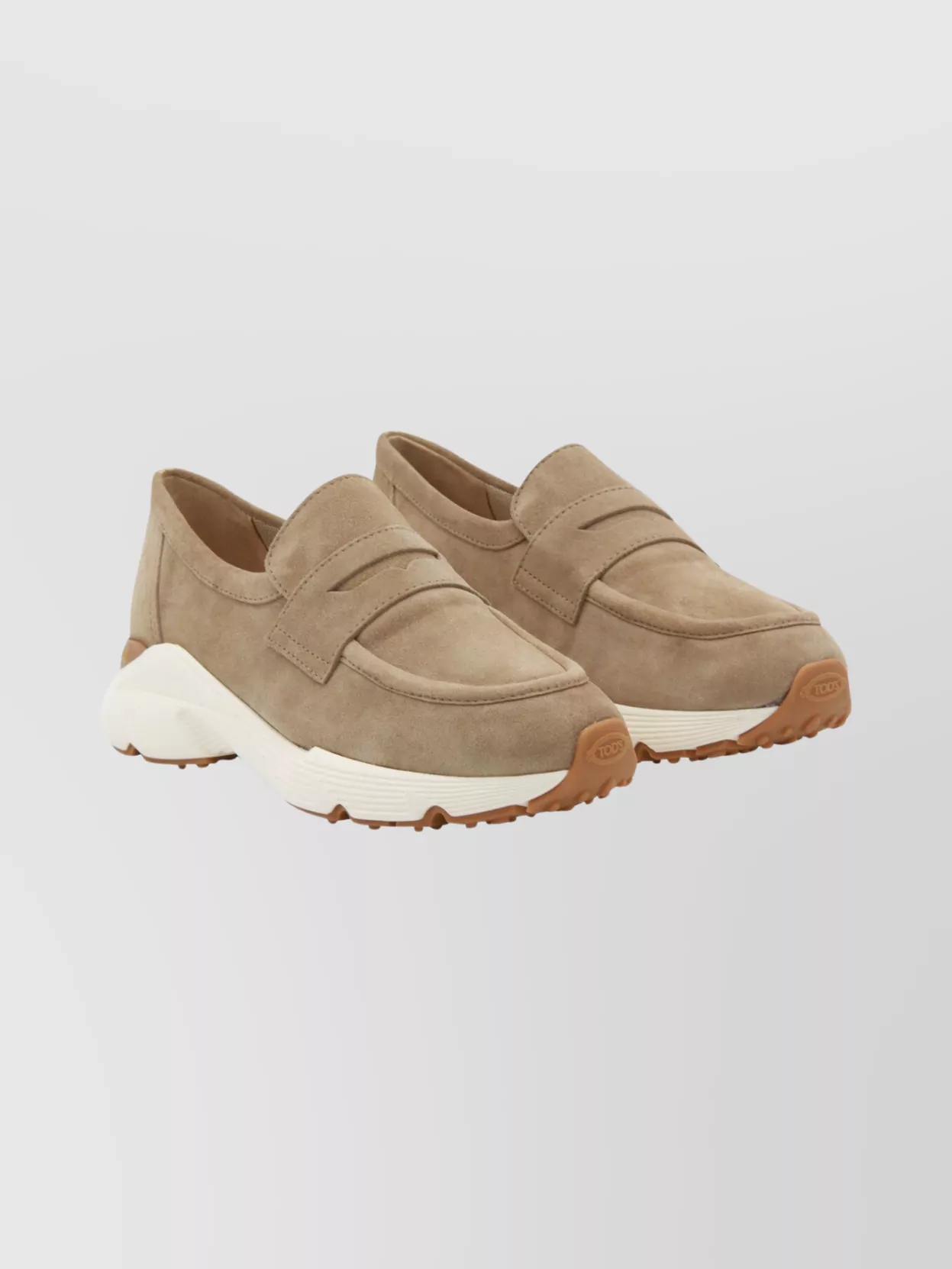 Tod's Suede Loafers With Rubber Sole And Round Toe In Brown