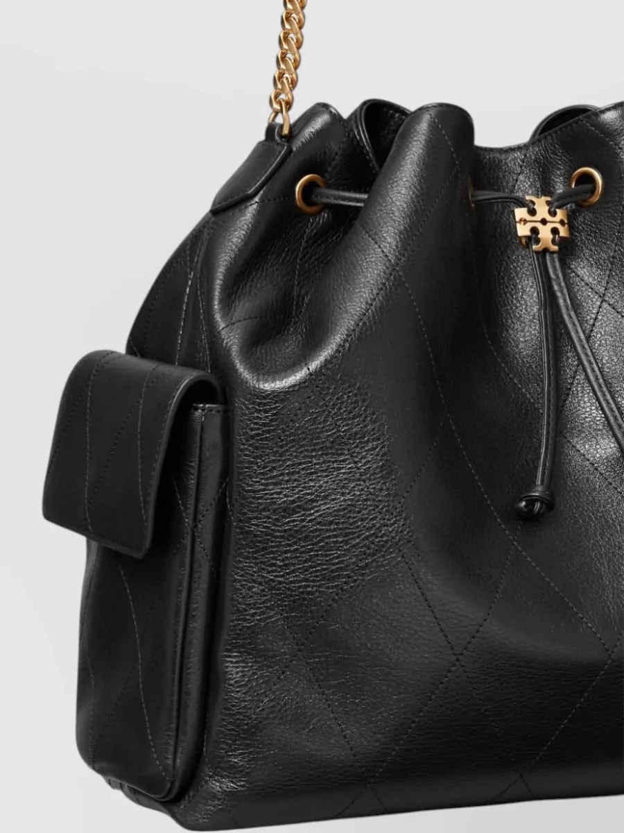 Tory Burch Large Leather Quilted Drawstring Bucket Bag
