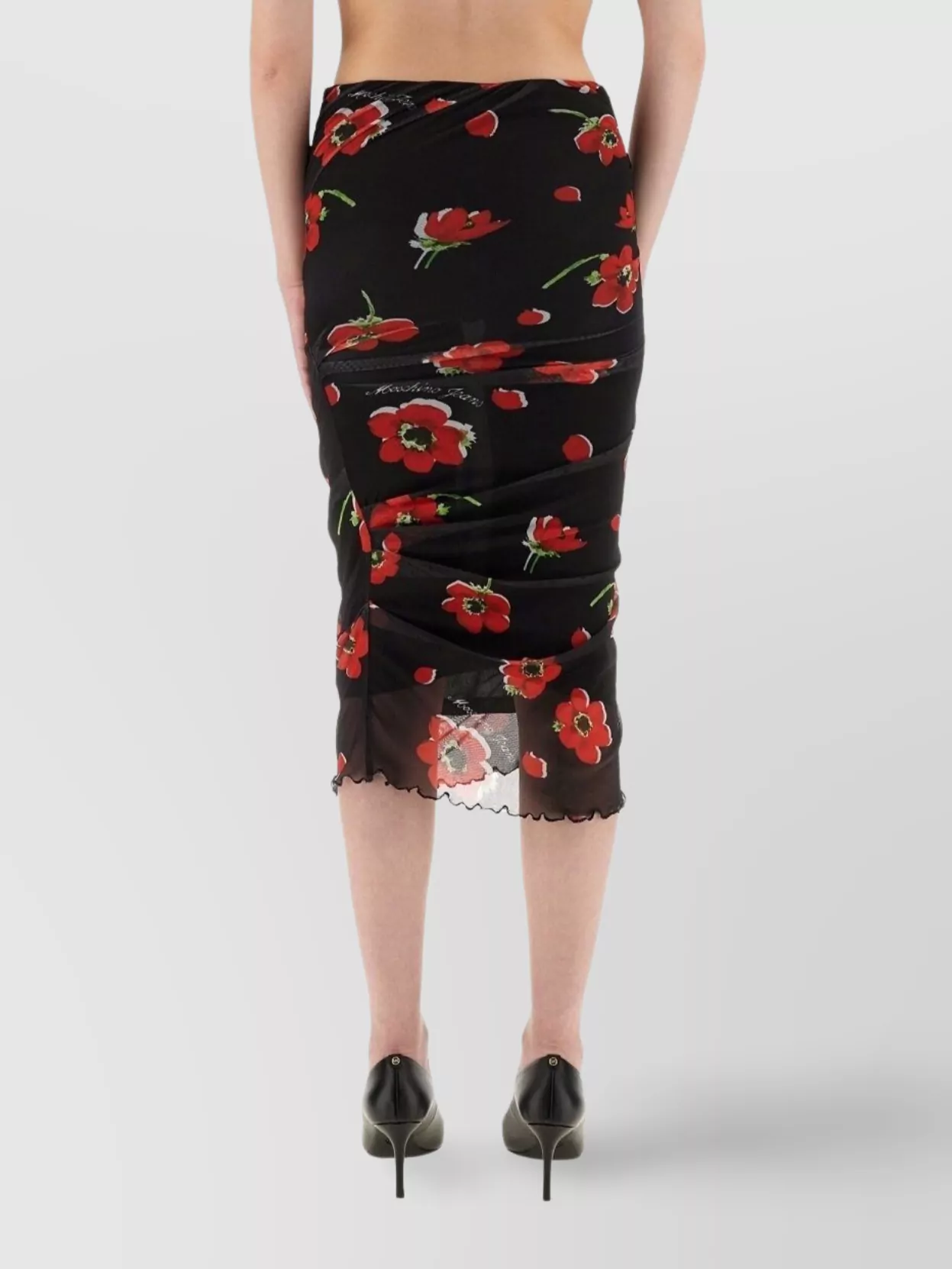 Moschino Floral Mesh Overlay Midi Dress