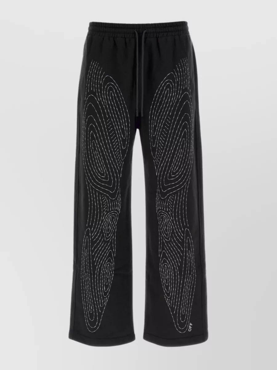 Shop Off-white Body Stitch Cotton Joggers With Wide Leg And Embroidered Detailing In Black