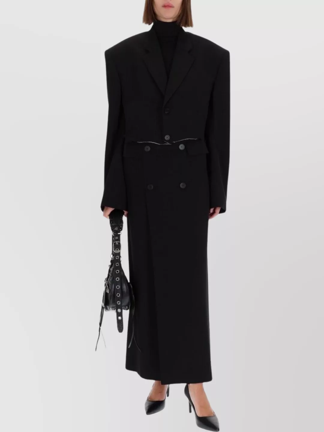 Balenciaga High Waist Long Skirt With Back Slit In Black