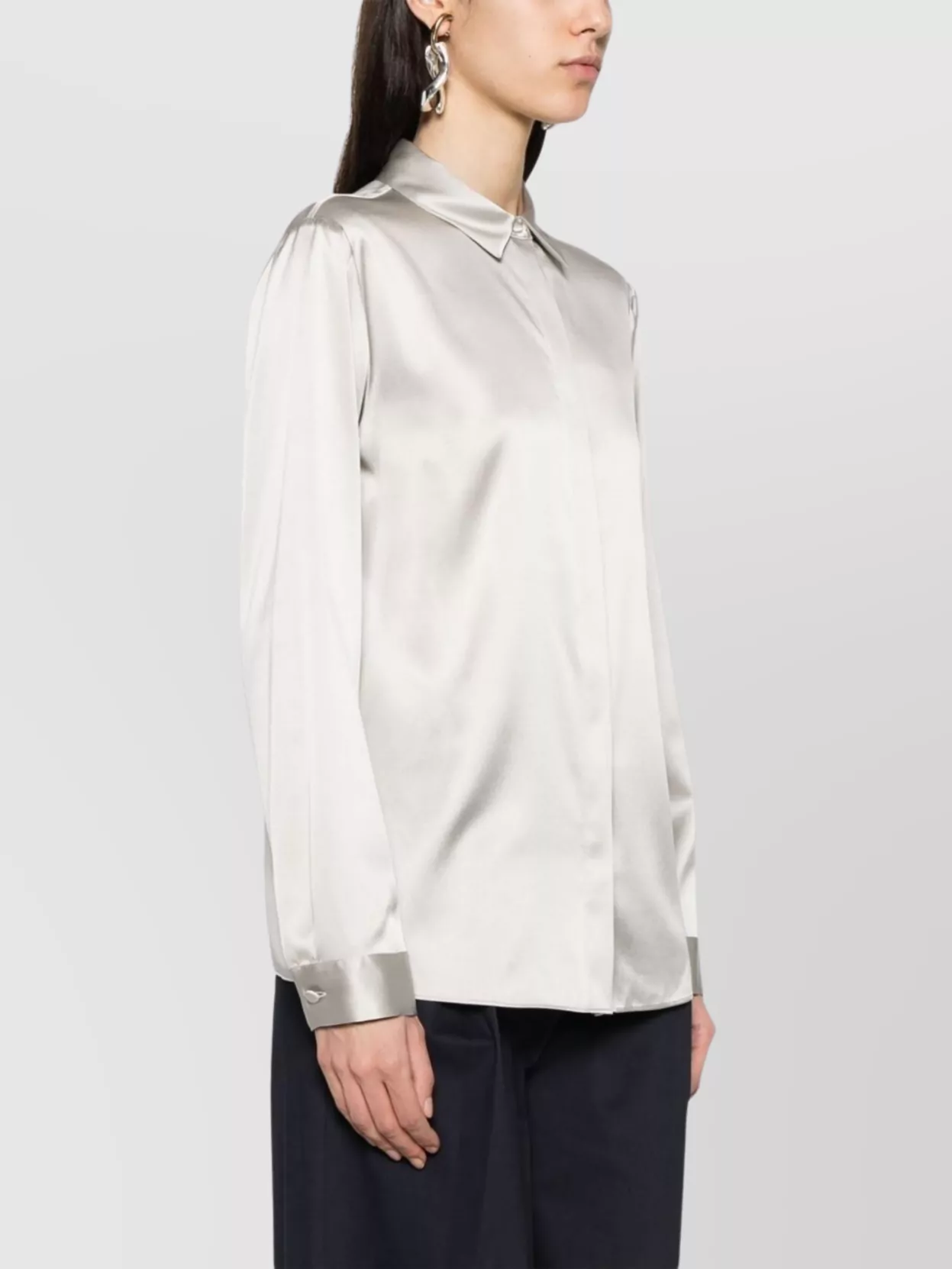 Shop Emporio Armani Silk Shirt Satin Buttoned Cuffs
