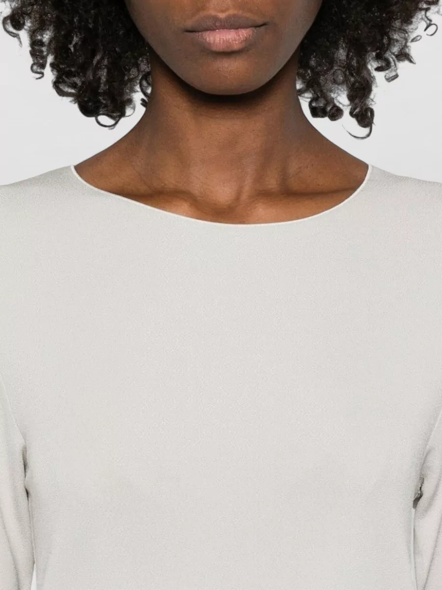 Emporio Armani Midi Dress Gathered Waist Round Neckline