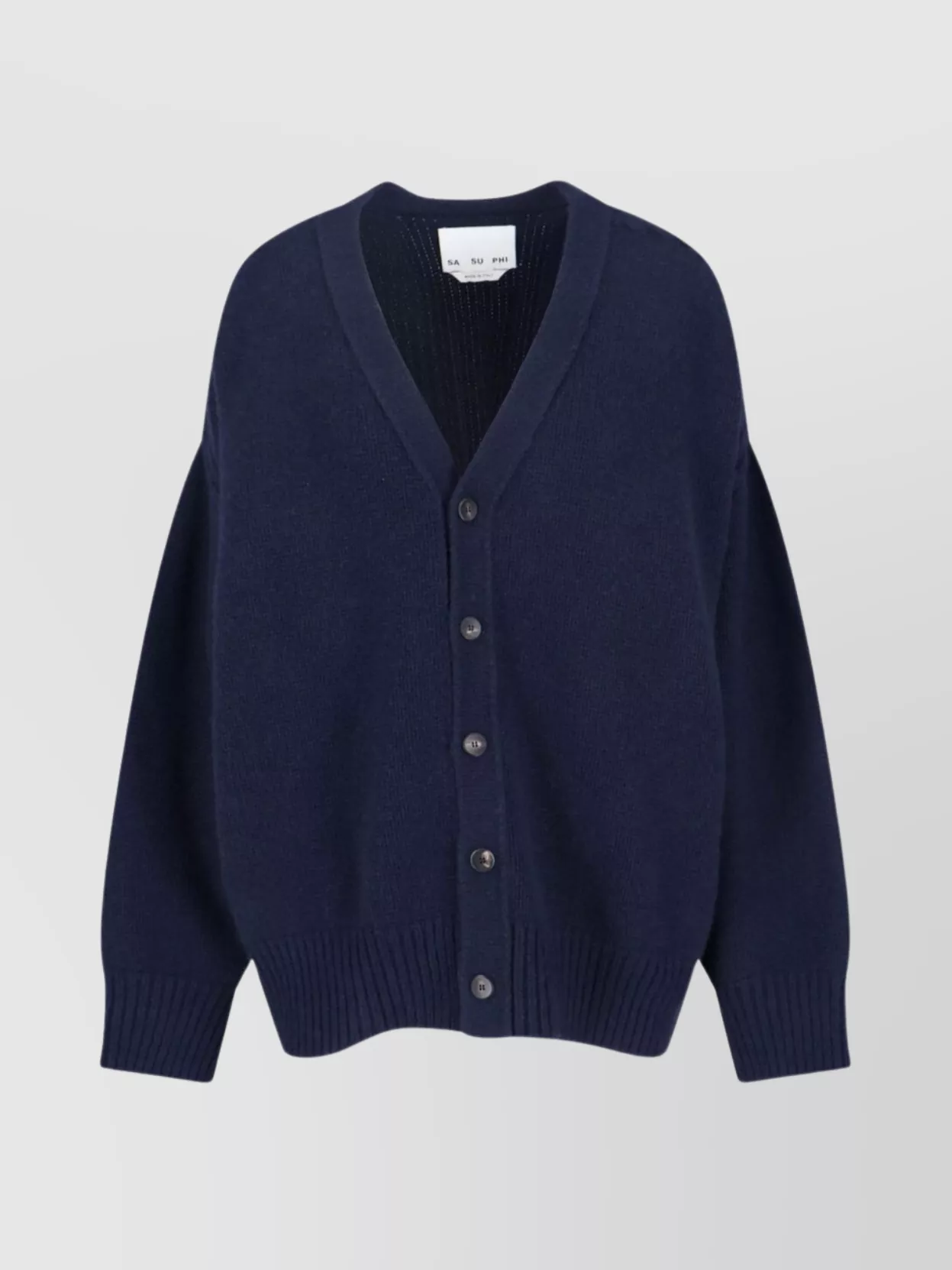 Sa Su Phi V-neck Sweater With Ribbed Cuffs And Cable Knit In Blue