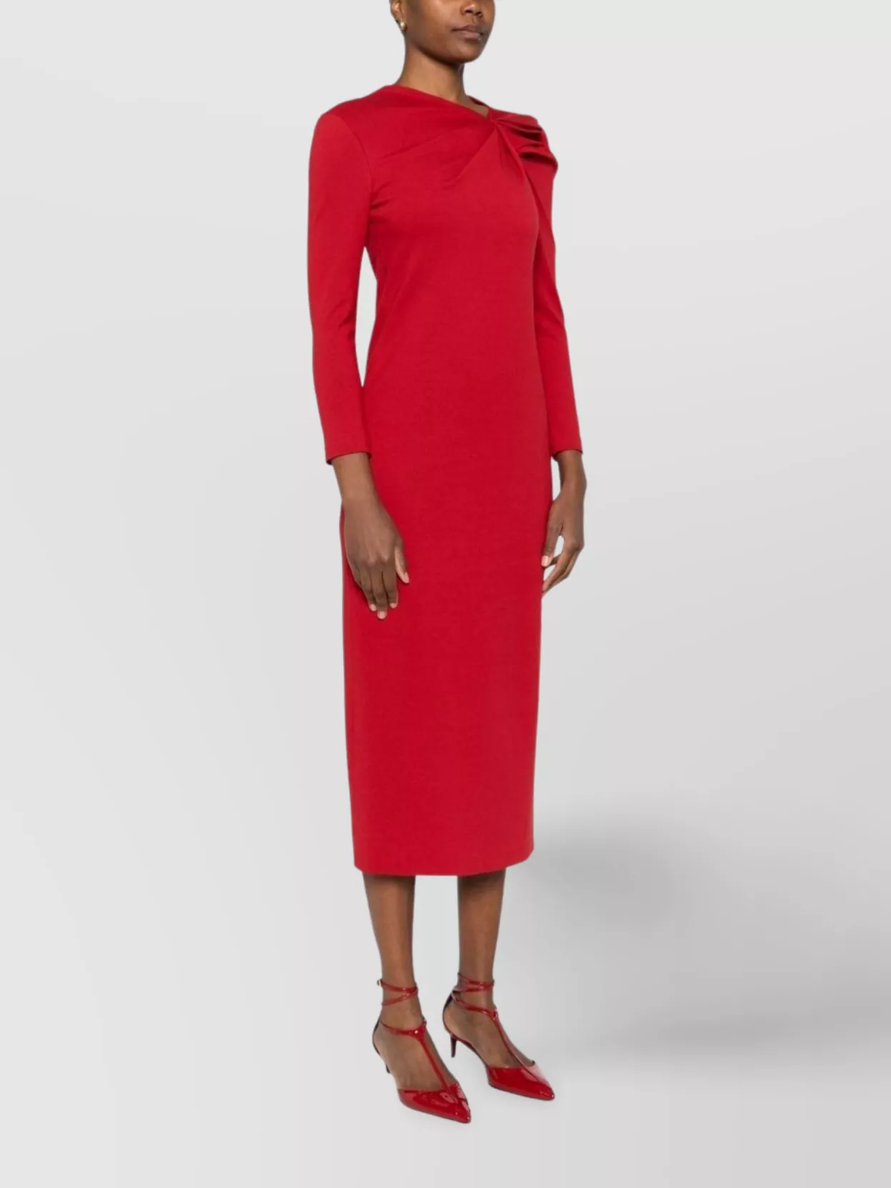 Emporio Armani Asymmetric Neckline Long Sleeve Midi Dress