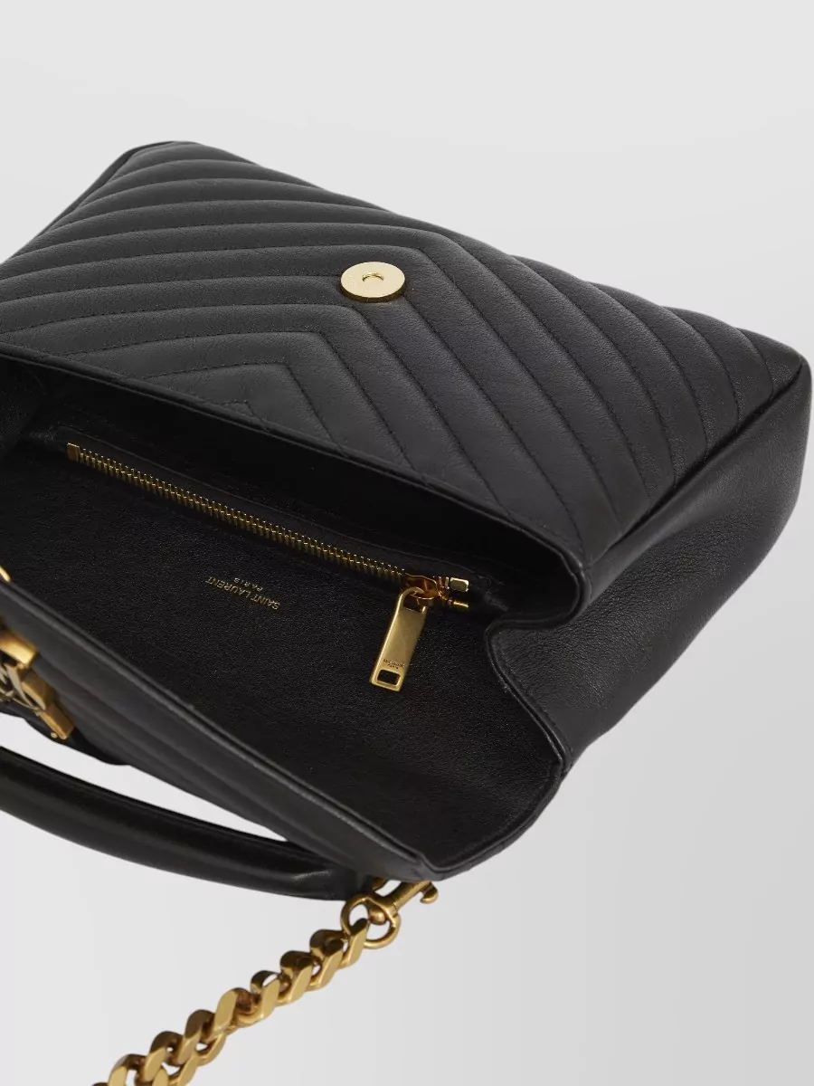 Saint Laurent College Medium Chevron-Quilted Lambskin Shoulder Bag