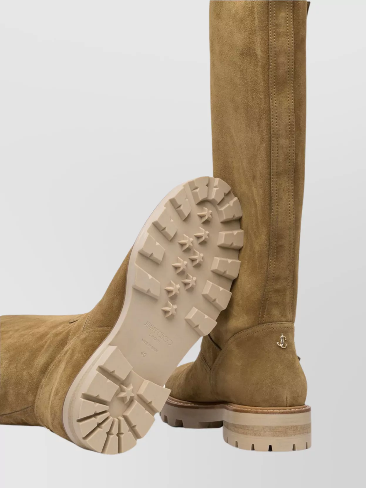 Jimmy Choo Buckle Knee-High Lug Sole Suede Boots