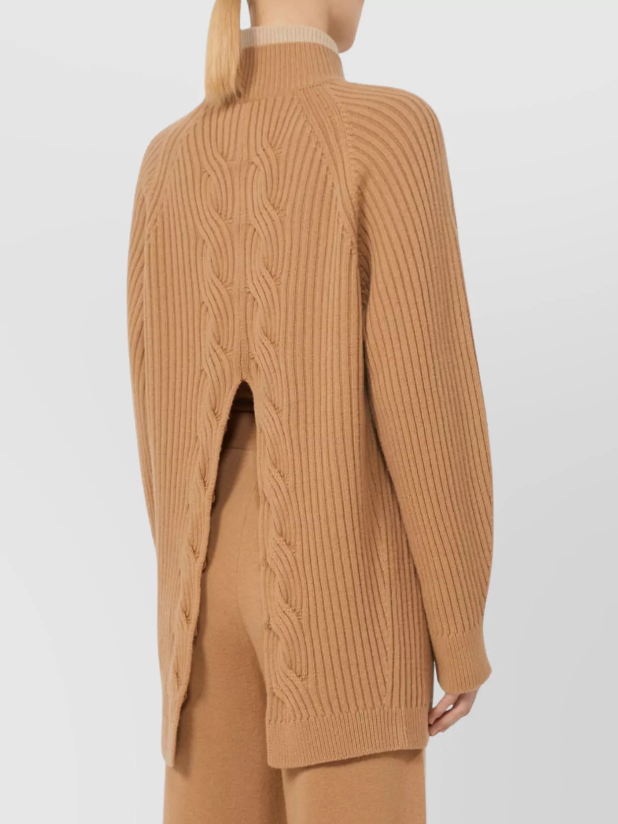 Max Mara Alcazar Cable Knit High Neck Sweater In Brown