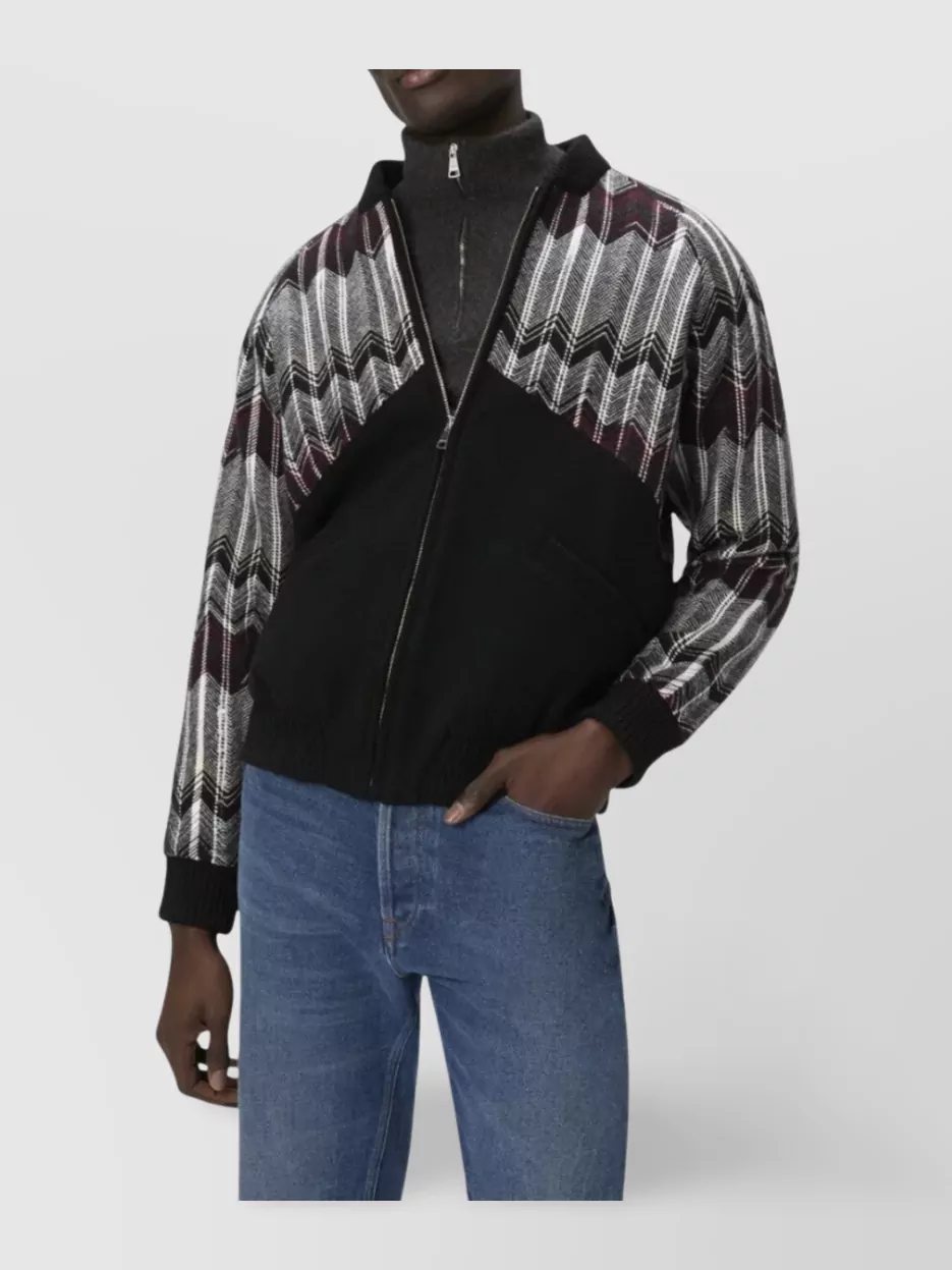 Missoni Wool-blend Bomber Jacket With Zigzag Insert In Black