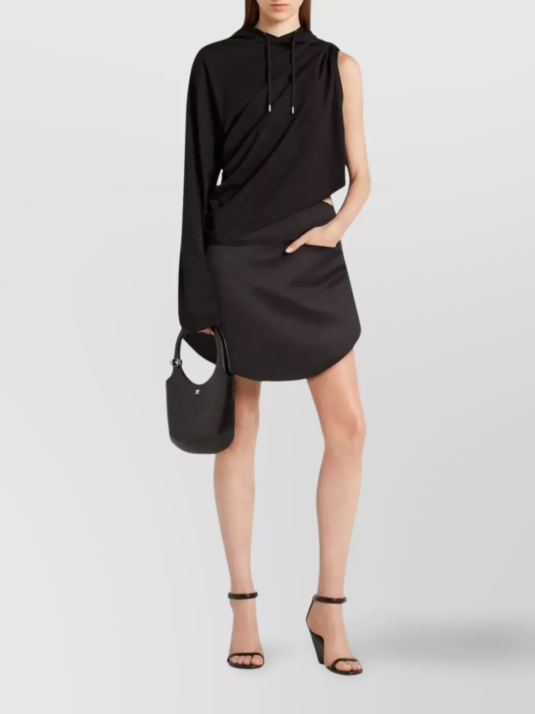 Courrèges Asymmetric Hooded Long Sleeve T-shirt In Black