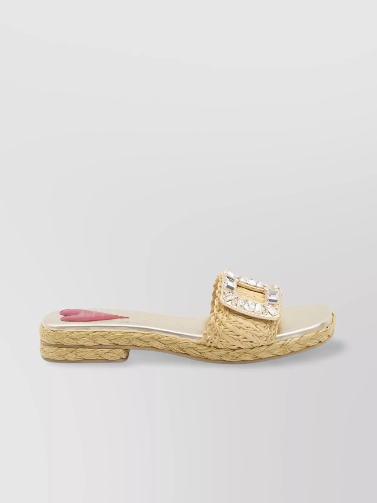 Roger Vivier Crystal Buckle Raffia Slides