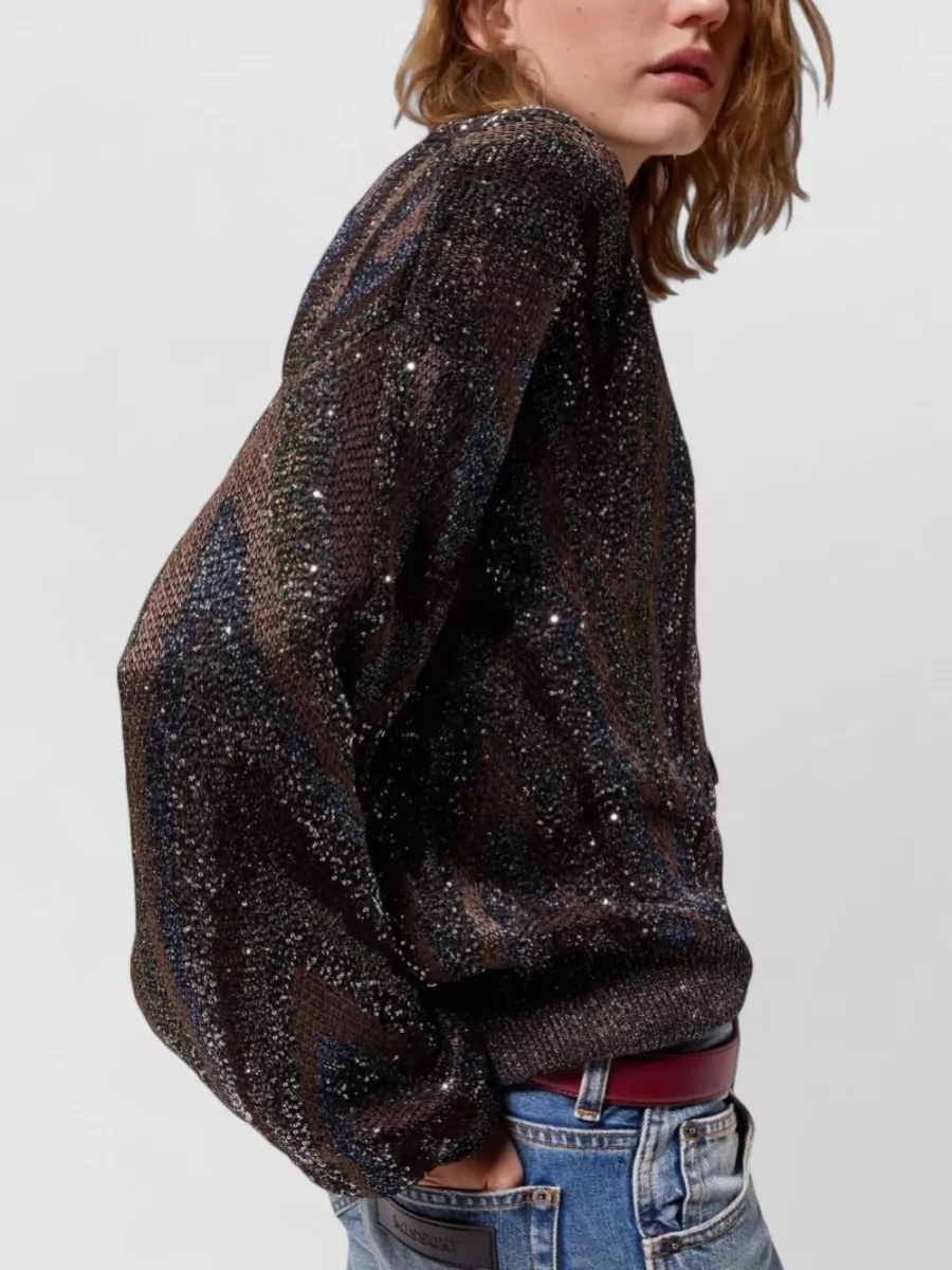 Missoni Metallic Zigzag Knit V-Neck Long-Sleeve Cardigan