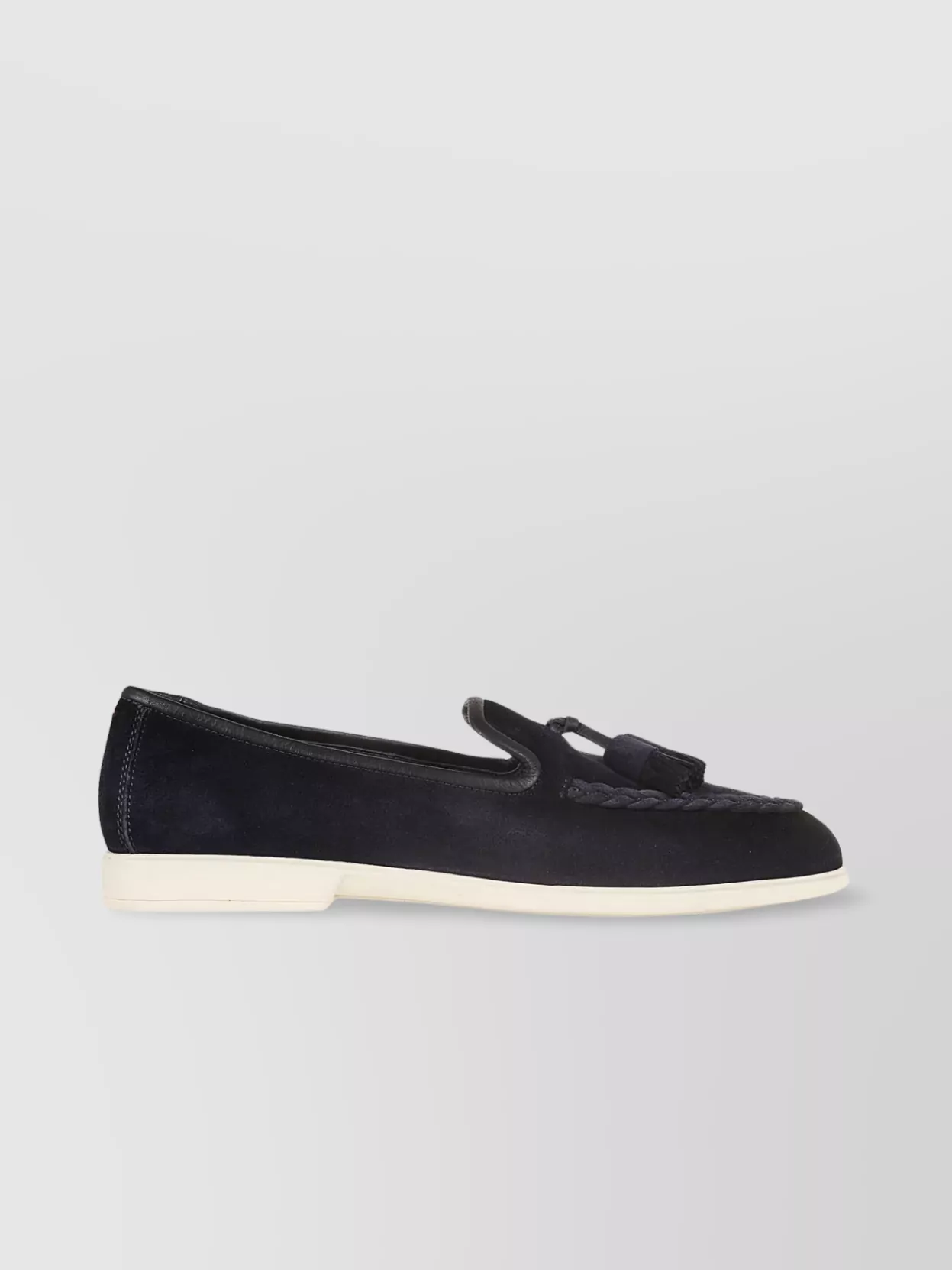 Santoni Suede Loafers With Tassel Detail And Contrast Sole In Black