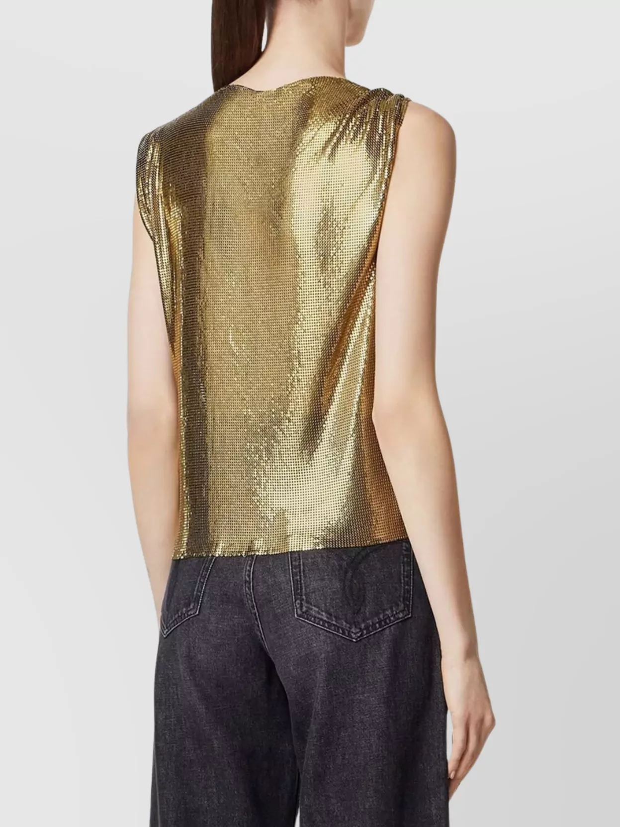 Versace Draped Metallic Knit Top With Safety Pin
