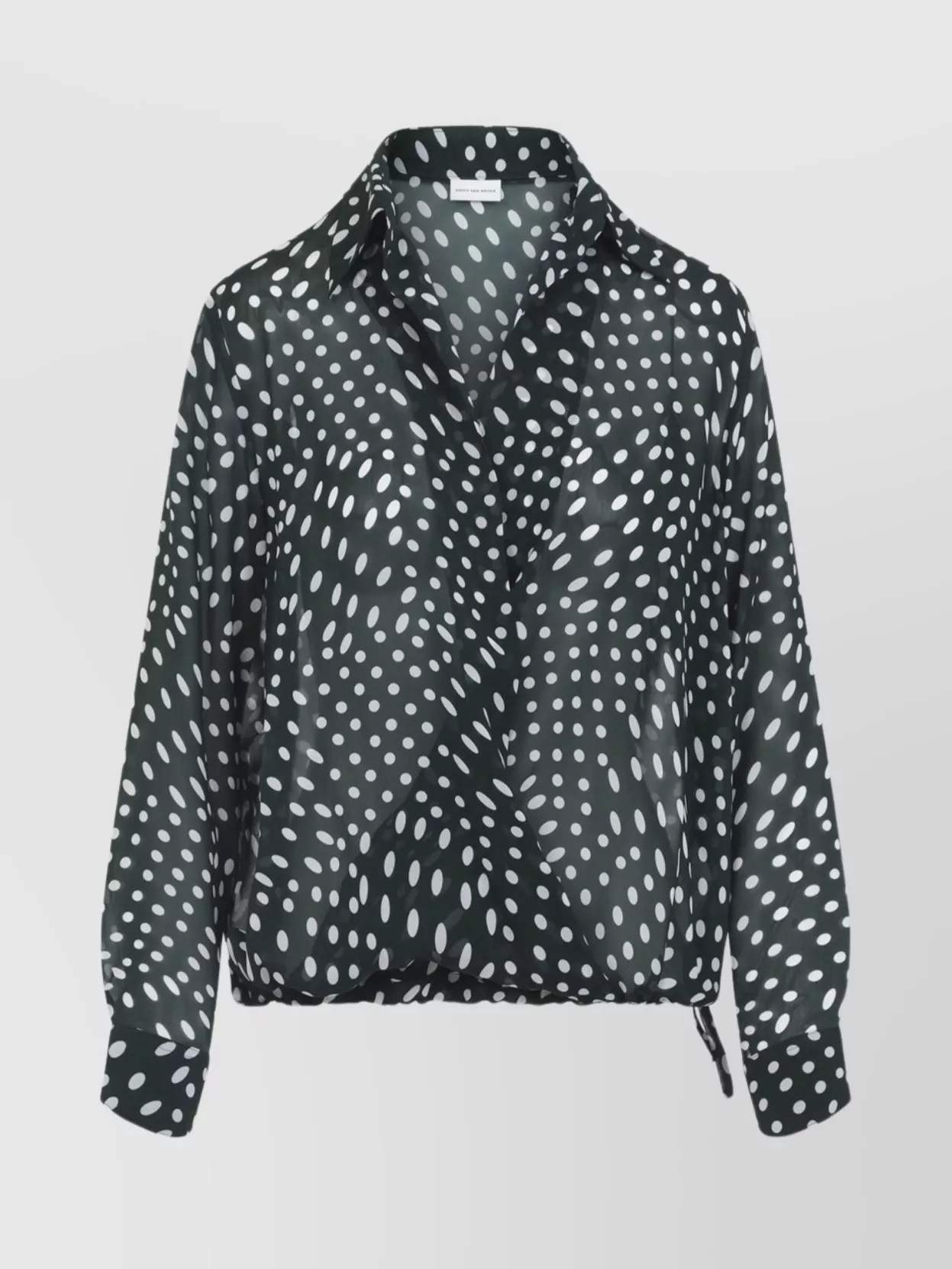 Dries Van Noten Printed Long Sleeve Blouse With Drawstring Hem In Green