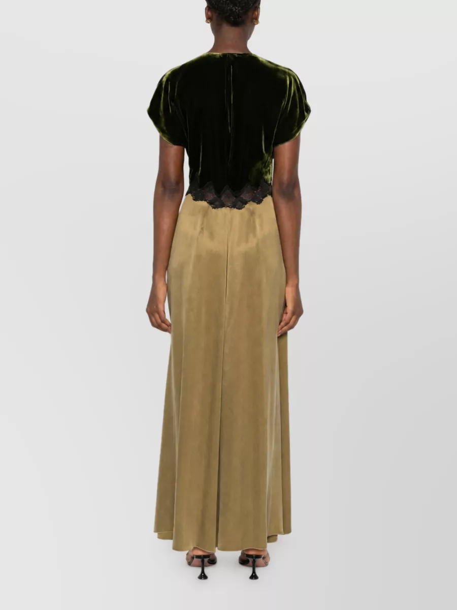 Forte Forte Velvet Lace Trim V-Neck Short-Sleeve Maxi Dress