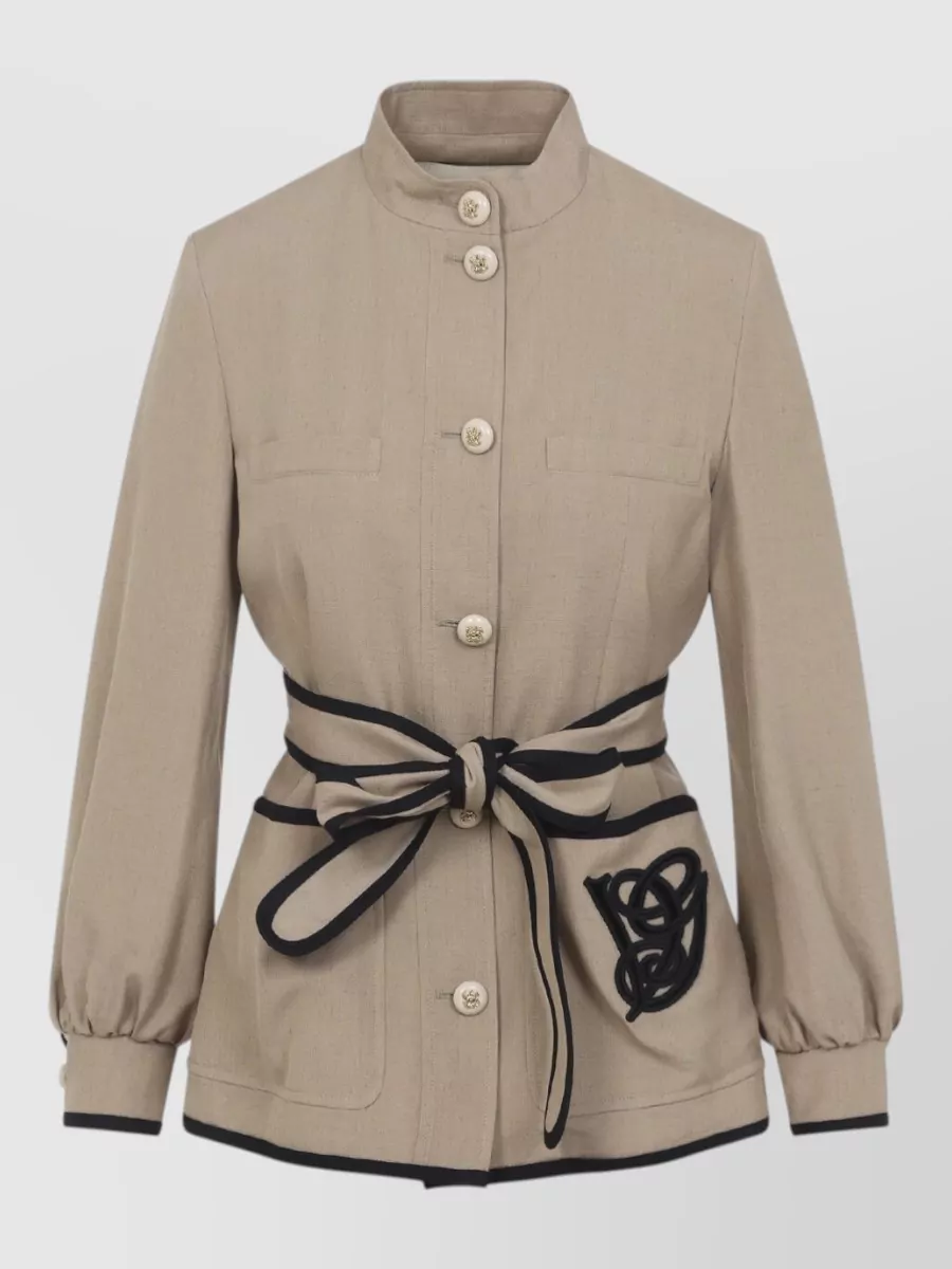 Valentino Embroidered logo belted jacket