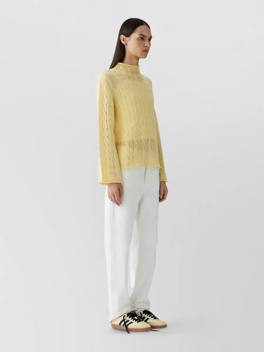 Guest In Residence Cable-Knit Cashmere Silk Turtleneck Sweater