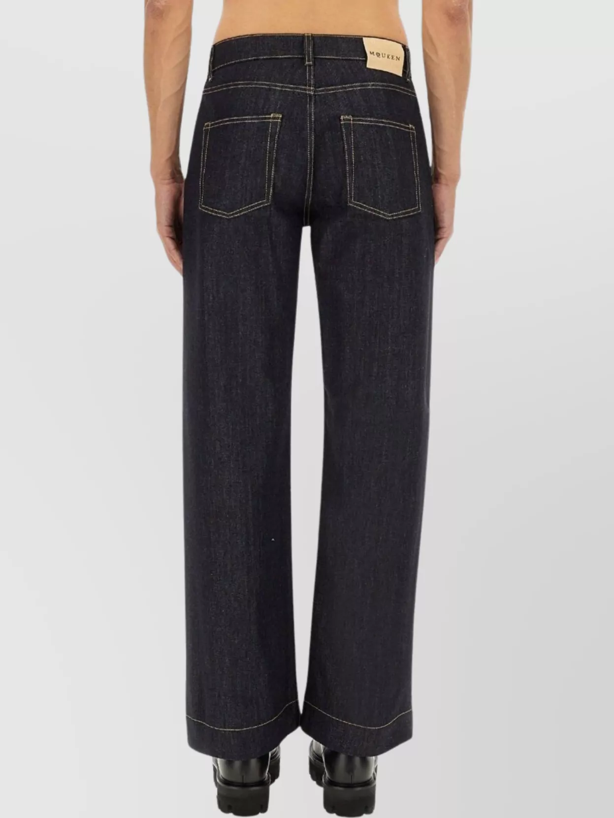 Alexander Mcqueen Wide Leg Denim Contrast Stitching