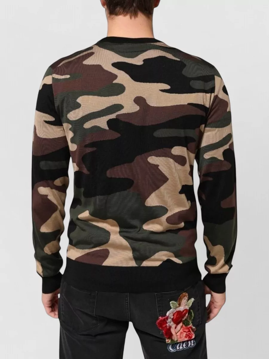 Dolce&Gabbana Silk Camouflage Crew Neck Pullover Sweater