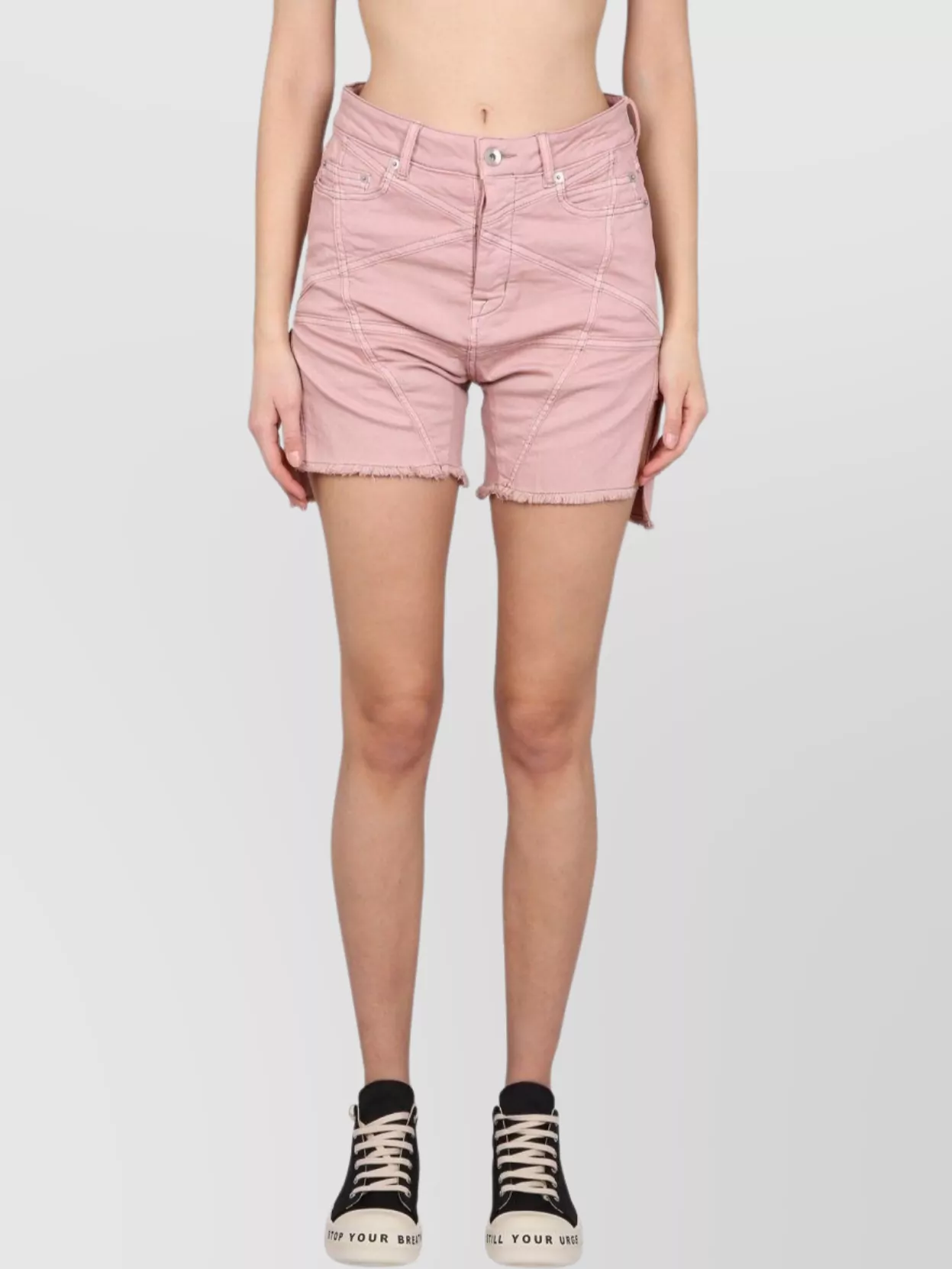 Rick Owens Drkshdw Denim Shorts Frayed Hem In Pink