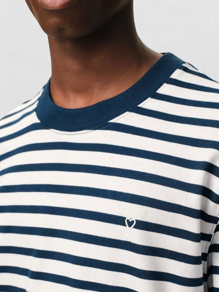 Ami Paris Striped Boxy Fit Cotton T-Shirt
