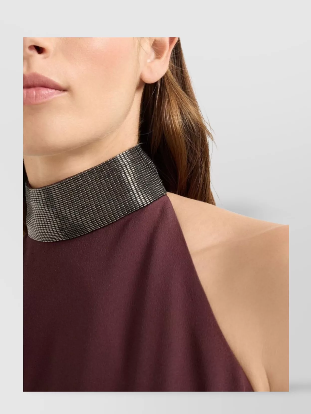 Brunello Cucinelli Maxi Dress With Halter Neck And Slit In Burgundy