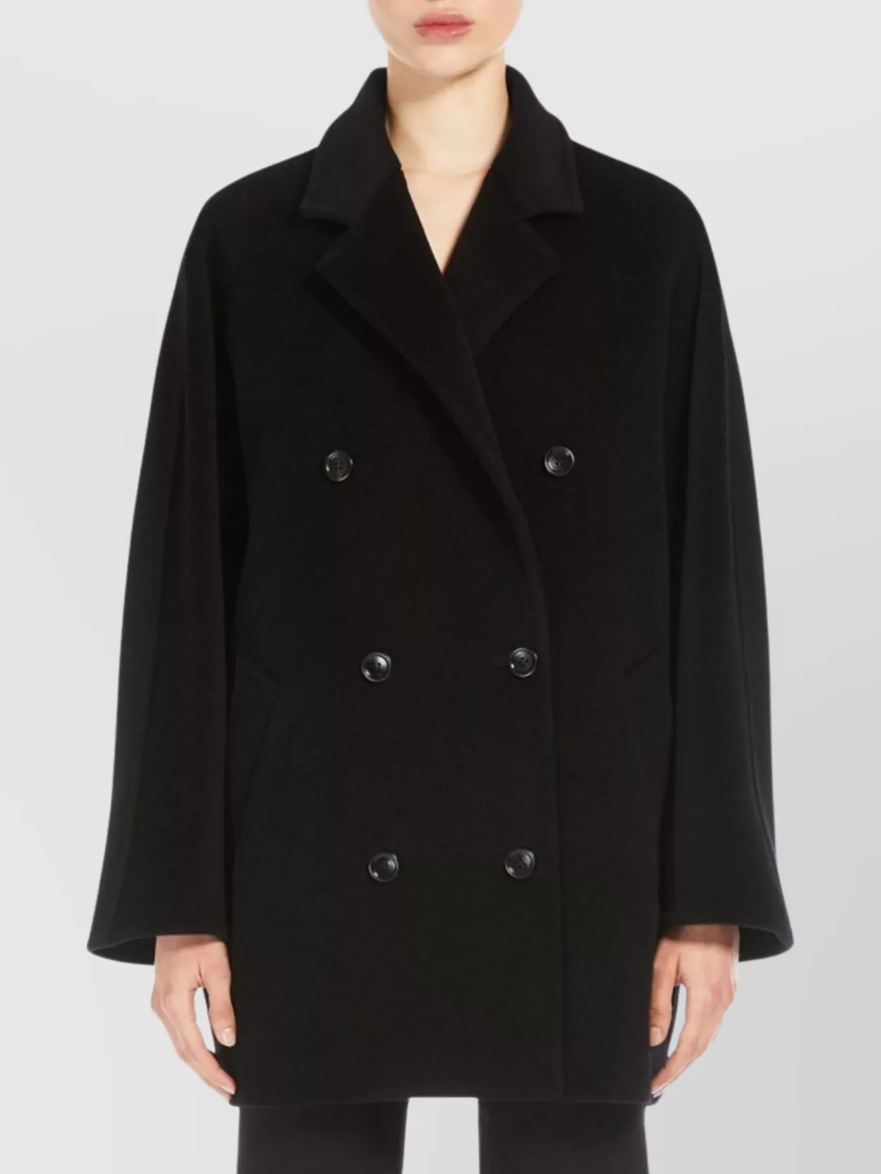 Max Mara Oversized Short Coat Kimono Sleeves In Black