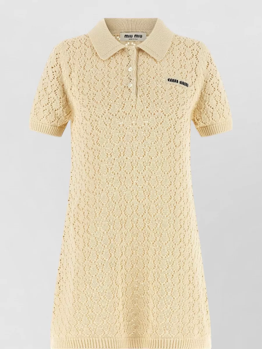 Miu Miu Cotton openwork mini knitted dress