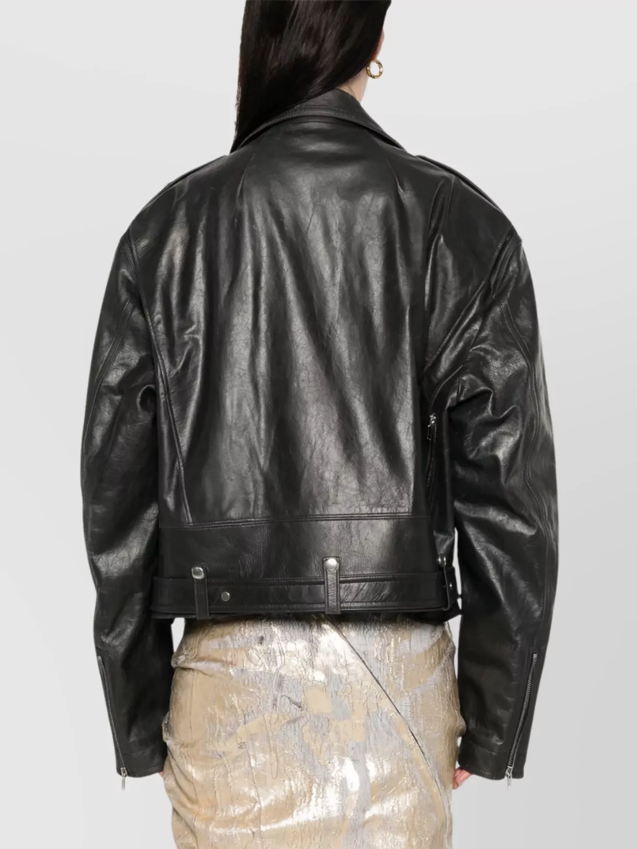 Rick Owens Oversized Fit Cropped Leather Jacket