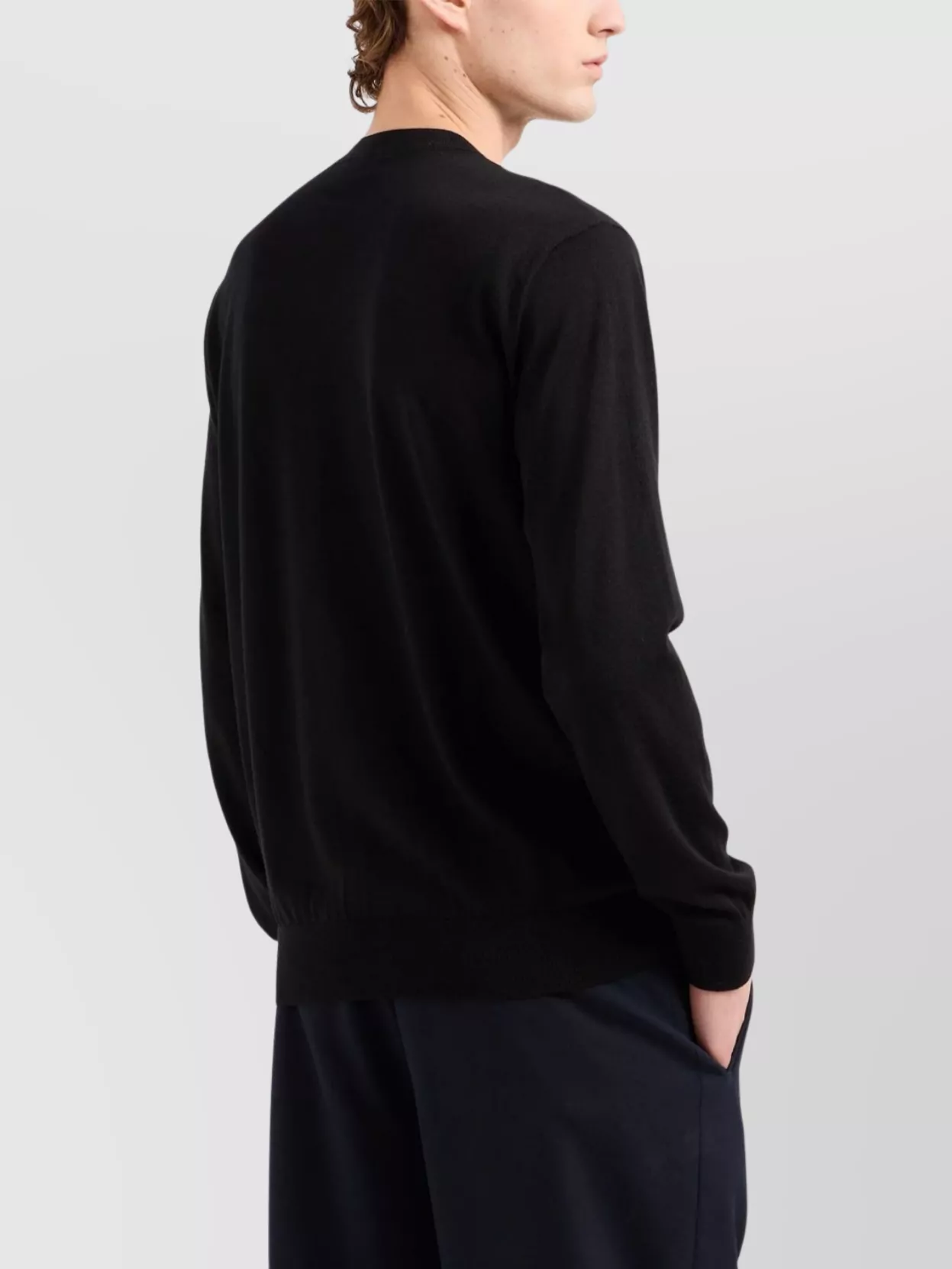 Giorgio Armani Ribbed Crew Neck Sweater With Long Sleeves In Black