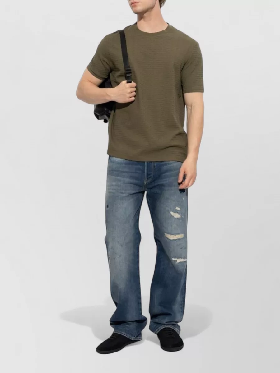 Emporio Armani Cotton Fine-Knit Regular-Fit Logo-Jacquard Short-Sleeve T-Shirt