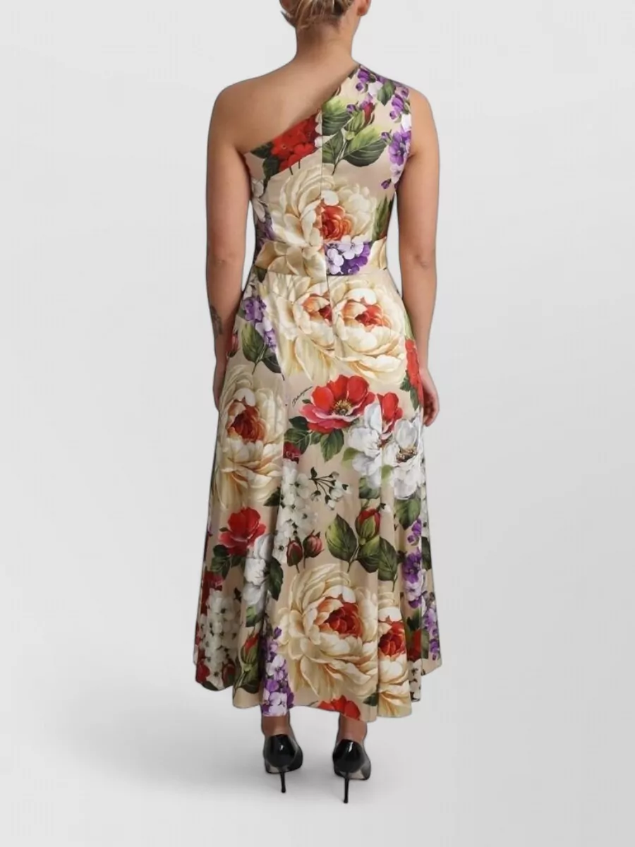 Dolce&Gabbana Silk One-Shoulder Floral-Print Maxi Dress