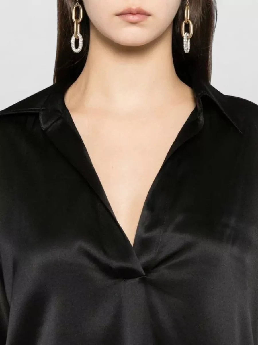 Tom Ford Silk Satin V Neck Polo Collar Blouse