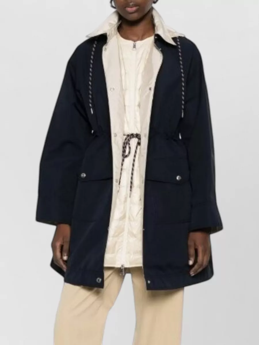 Moncler Begonia Hooded Jacket Drawstring Waist Pockets In Blue