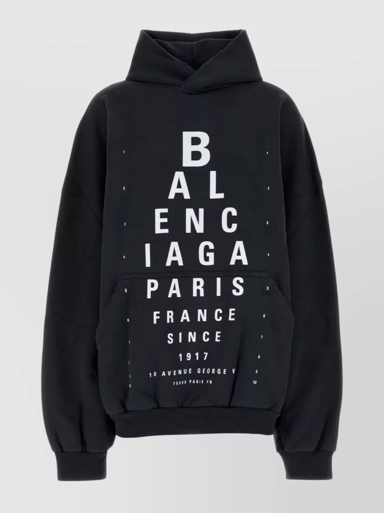 Balenciaga Washed Black Cotton Oversized Hoodie With Bold Graphics In Black