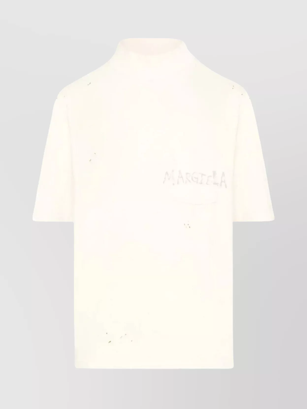 Shop Maison Margiela Distressed Scripted Logo Turtleneck T-shirt In Cream
