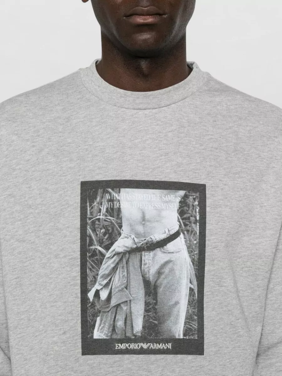 Emporio Armani Cotton Printed Crew Neck Long-Sleeve Sweatshirt