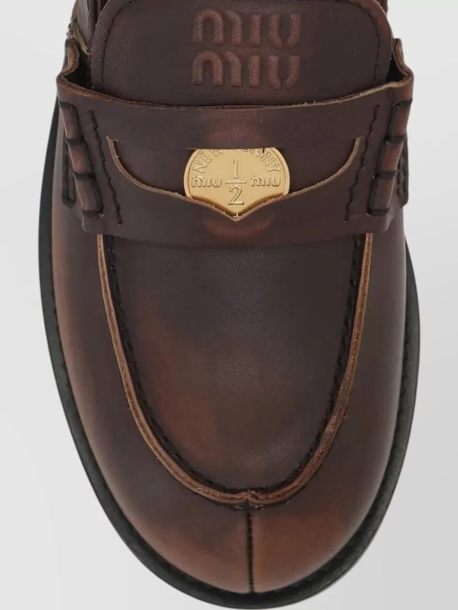 Miu Miu Leather Slingback Loafers Penny Strap Design