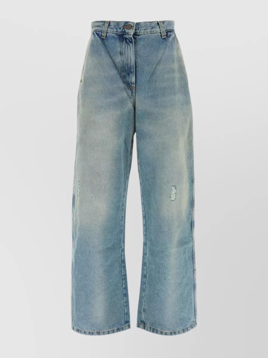 Shop Palm Angels Distressed Wide-leg Denim Trousers In Blue