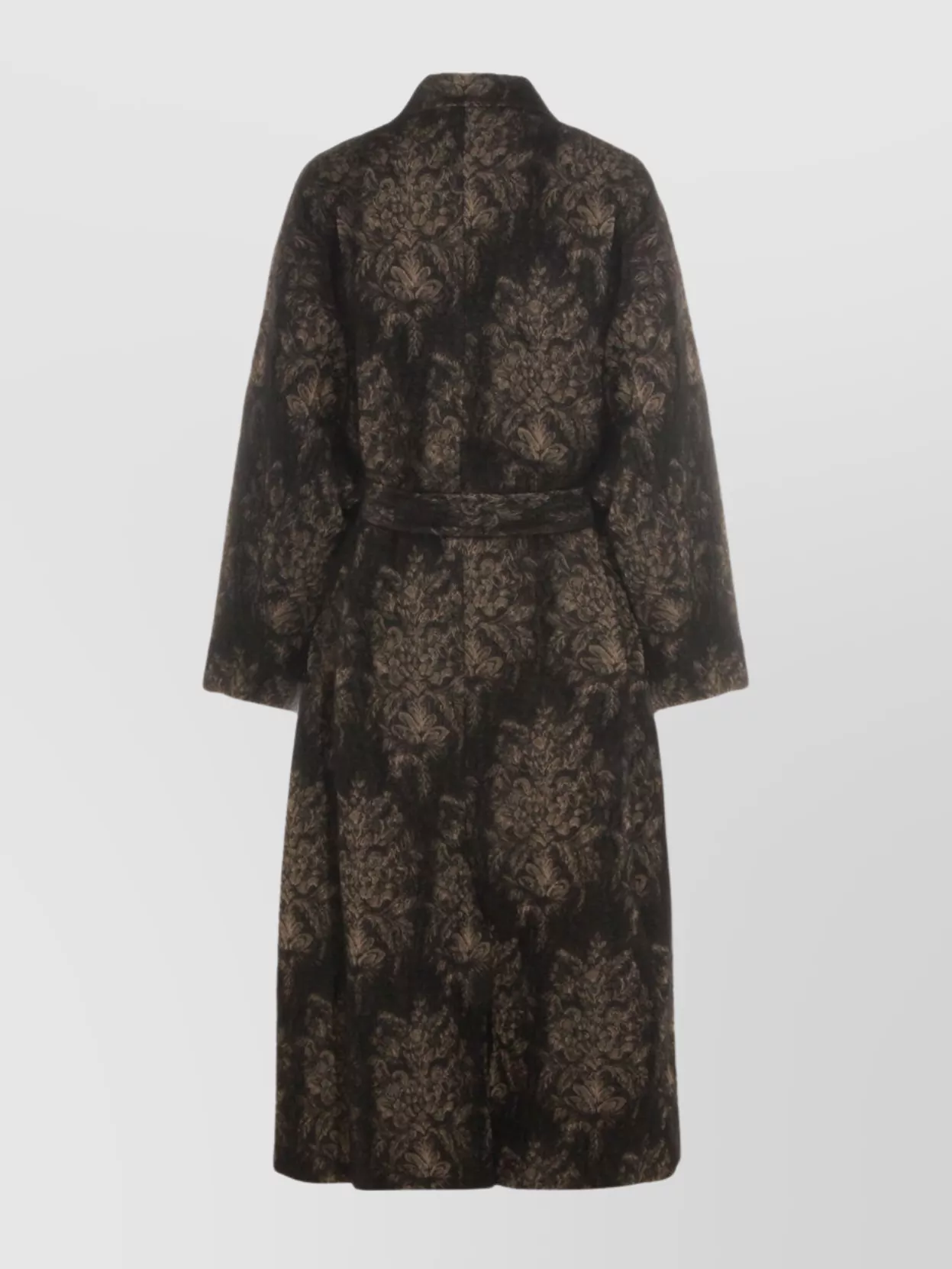 Uma Wang Floral Patterned Textured Coat Belted In Black