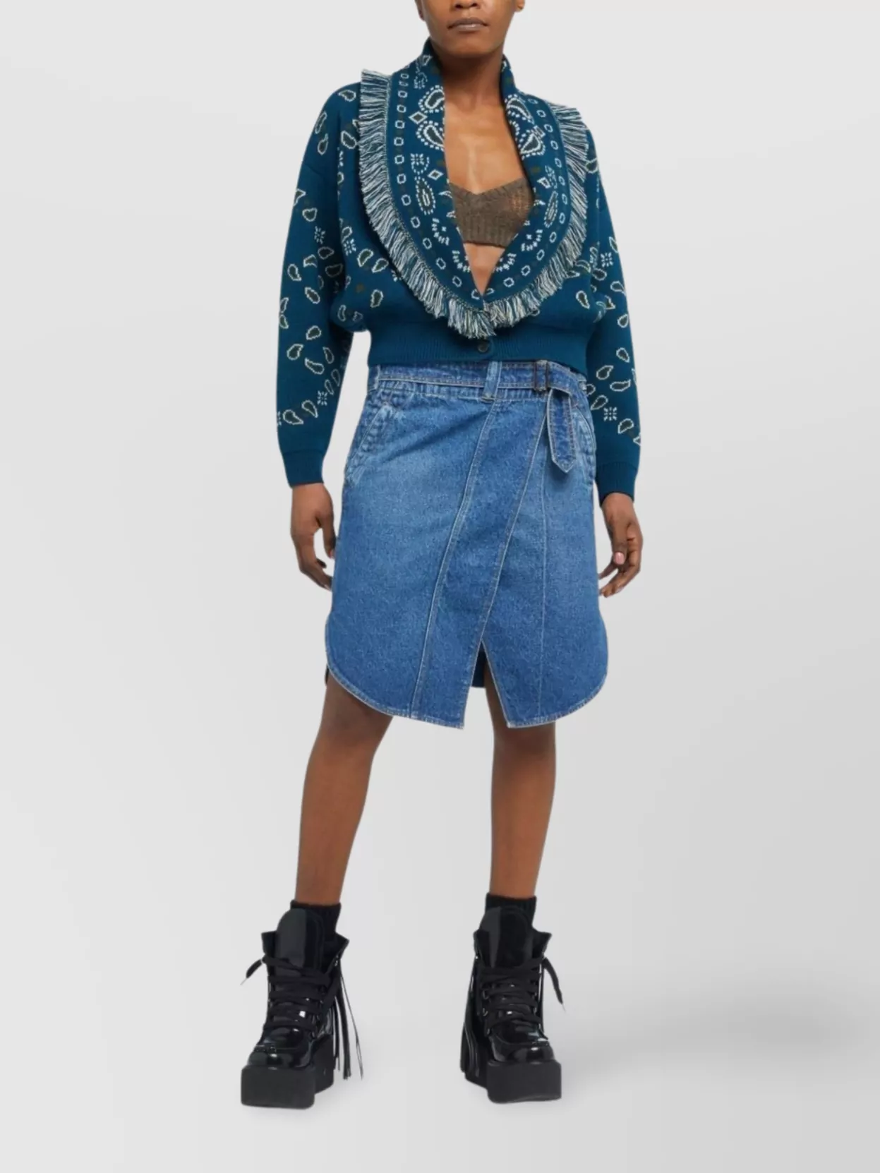 Alanui Bandana Wool And Cashmere Cardi-bomber In Blue