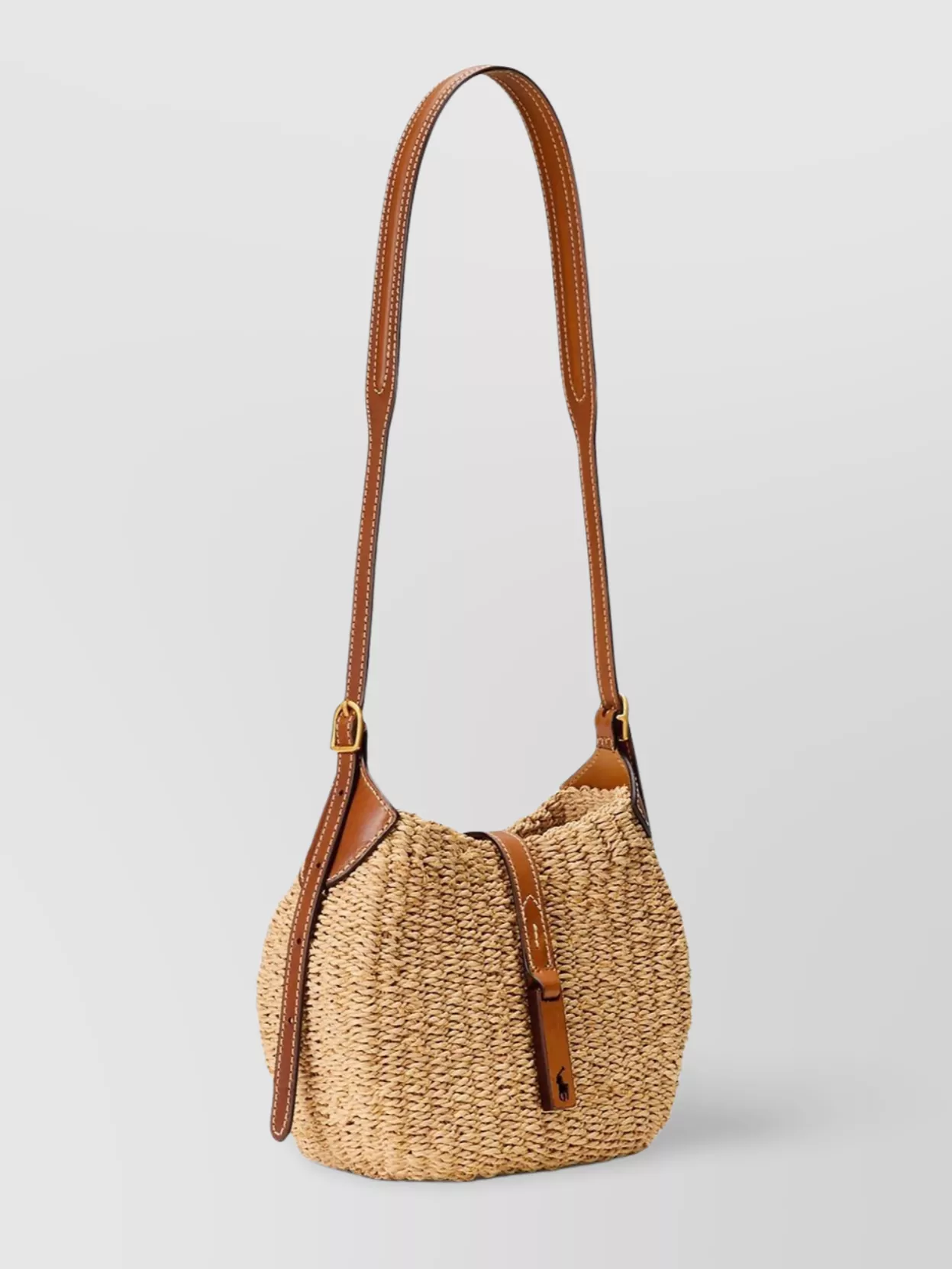 Ralph Lauren Woven Texture Raffia Shoulder Bag In Brown